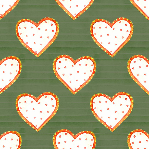 Seamless pattern with funny hearts. Watercolor texture. - Fotó, kép