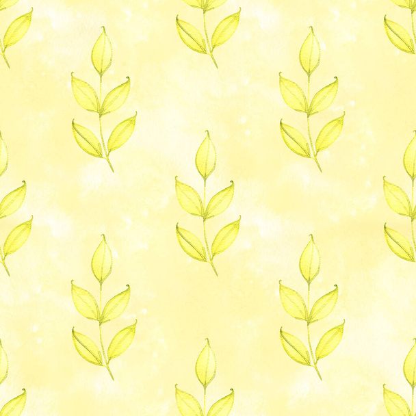 Watercolor hand drawn seamless pattern with spring tender leaves - Фото, зображення