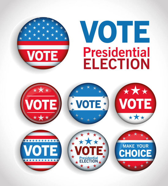 Προεδρικές εκλογές ΗΠΑ κουμπιά ψήφου με αστέρια που διανυσματικό σχεδιασμό - Διάνυσμα, εικόνα