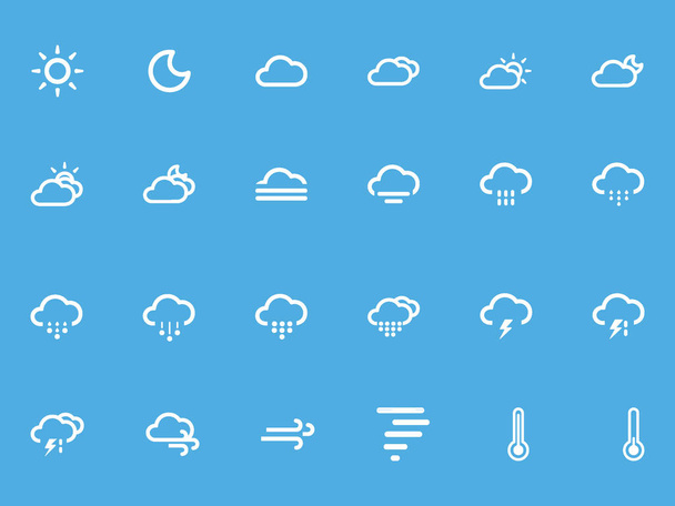 White Outlined Forecast Weather App Icons Seton Blue Background - Vektor, obrázek