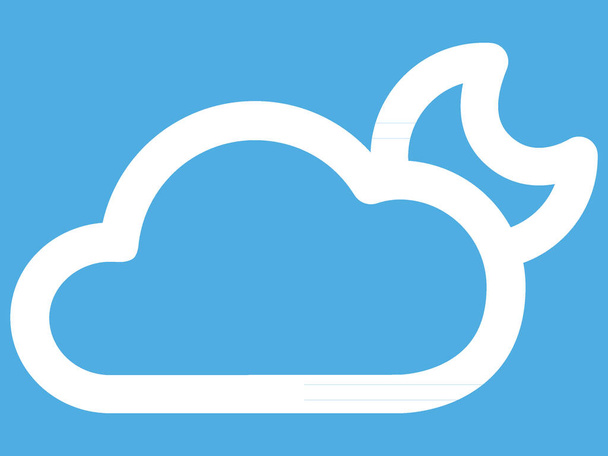 Weiß umrissene Vorhersage Wetter App Ikone einer teilweise bewölkten Nacht auf blauem Hintergrund - Vektor, Bild