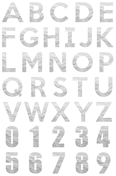 Sada White vrásčité papírové textury anglické abecedy, izolované na bílém pozadí - Fotografie, Obrázek
