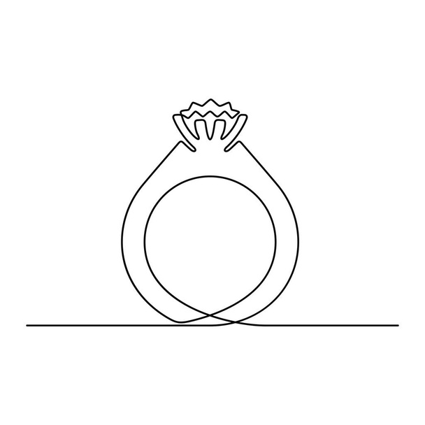 Continuous line drawing. Ring with precious stone. Template for love cards and invitations. Black isolated on white background. Hand drawn vector illustration.  - Vector, Image