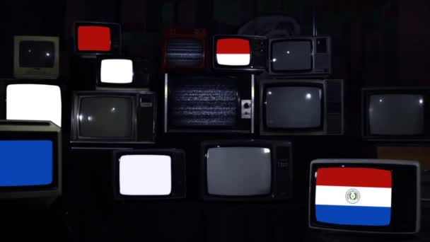 Vlajky Paraguaye a Vintage Televisions. Tón tmavě modré. Přiblížit.  - Záběry, video