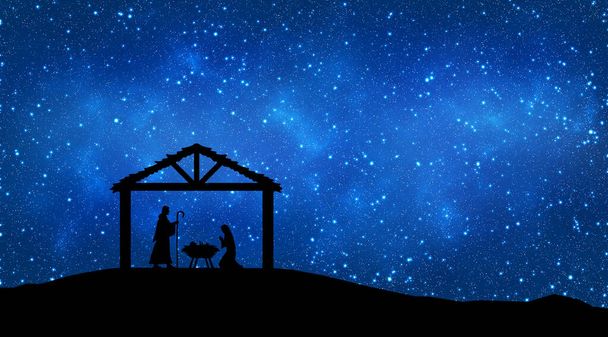 Blue Christmas Nativity scene background - Photo, Image
