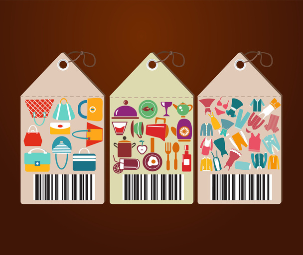 Shopping Icons and Universal tags flat icons shape label  - Vector, afbeelding