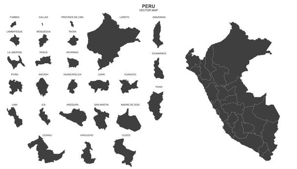 political map of Peru isolated on white background - Vector, Image