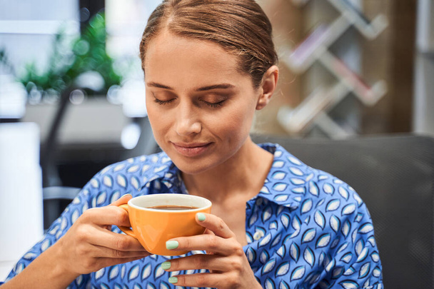 Woman drinking fresh espresso - Photo, Image