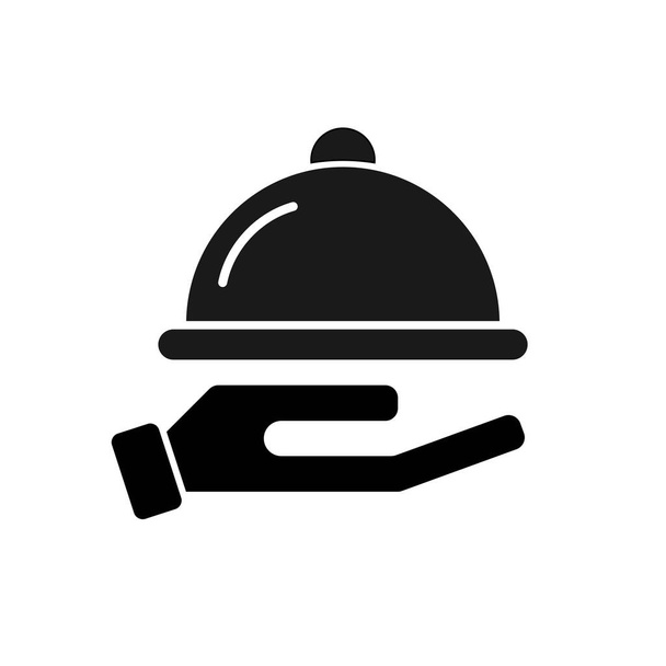 Ikone des Essens. Zeichen der Hand des Kellners mit Serviertablett. Kellner servieren. Isoliertes Symbol auf weißem Hintergrund. - Vektor, Bild