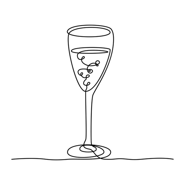 Kontinuierliche Linienzeichnung. Weinglas mit Wein vorhanden. Vereinzelt auf weißem Hintergrund. Handgezeichnete Vektorillustration.  - Vektor, Bild