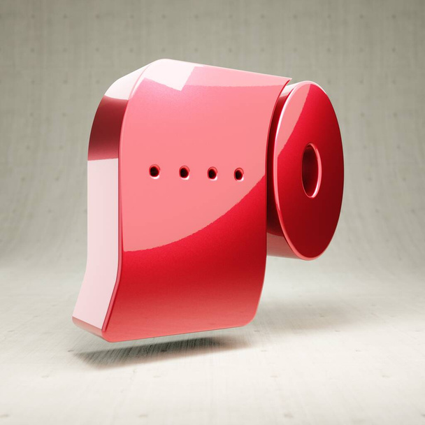Toilet Paper icon. Red glossy metallic Toilet Paper symbol isolated on white concrete background. - Photo, Image