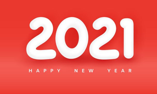 Happy new year 2021. Festive red background with white 3d number 2021. 3d vector illustration. Holiday design banner, cover, wallpaper - Вектор,изображение