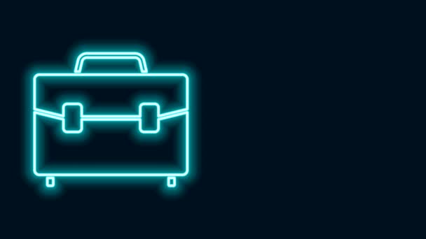 Gloeiende neon lijn Briefcase icoon geïsoleerd op zwarte achtergrond. Zakelijk dossier. Zakelijke portefeuille. 4K Video motion grafische animatie - Video