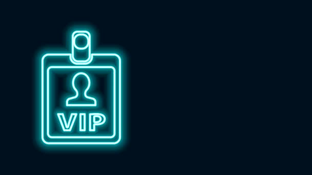 Glowing neon line VIP badge icon isolated on black background. 4K Video motion graphic animation - Footage, Video