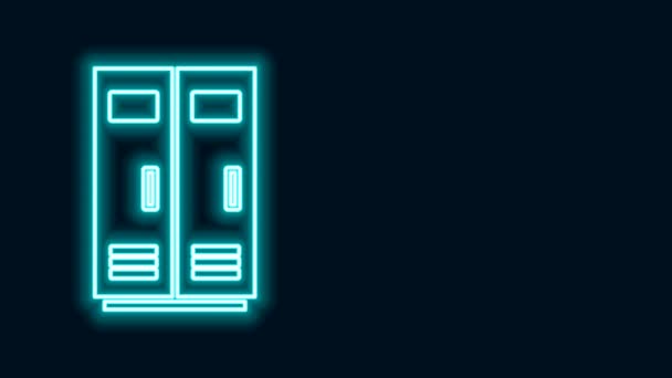 Leuchtende Neon Line Locker oder Umkleidekabinen für Fußball, Basketballmannschaft oder Arbeiter Symbol isoliert auf schwarzem Hintergrund. 4K Video Motion Grafik Animation - Filmmaterial, Video