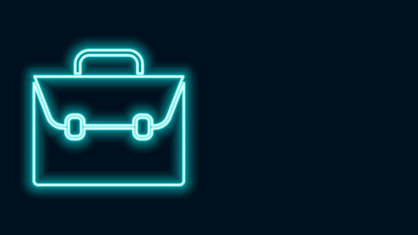 Gloeiende neon lijn Briefcase icoon geïsoleerd op zwarte achtergrond. Zakelijk dossier. Zakelijke portefeuille. 4K Video motion grafische animatie - Video