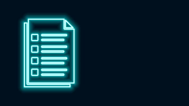 Ligne lumineuse au néon Icône du document Fichier isolé sur fond noir. Icône Liste de vérification. Concept d'entreprise. Animation graphique de mouvement vidéo 4K - Séquence, vidéo