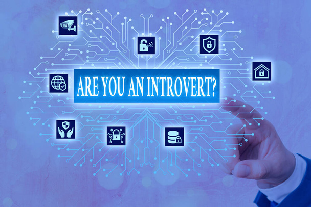 Writing note showing Are You An Introvertquestion. Business photo showcasing an individual who tends to turn inward mentally System administrator control, gear configuration settings tools concept. - Foto, imagen