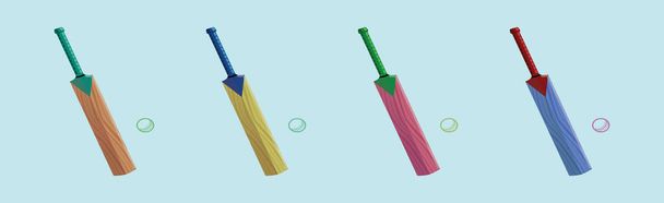 様々なモデルのクリケットバット漫画のアイコンデザインテンプレートのセット。青い背景のベクトル図は - ベクター画像