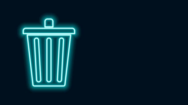 Świecąca neonowa linia Kosz może być ikoną odizolowaną na czarnym tle. Znak śmietnika. Ikona koszyczka recyklingu. Ikona biurowych śmieci. 4K Animacja graficzna ruchu wideo - Materiał filmowy, wideo