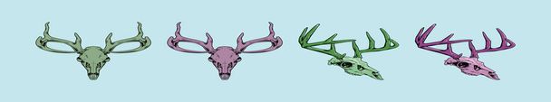 様々なモデルの鹿の頭蓋骨の漫画のアイコンデザインテンプレートのセット。青い背景のベクトル図は - ベクター画像