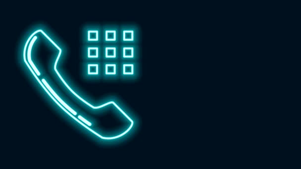 Leuchtendes Neon-Line-Telefonhörer-Symbol isoliert auf schwarzem Hintergrund. Telefonzeichen. 4K Video Motion Grafik Animation - Filmmaterial, Video