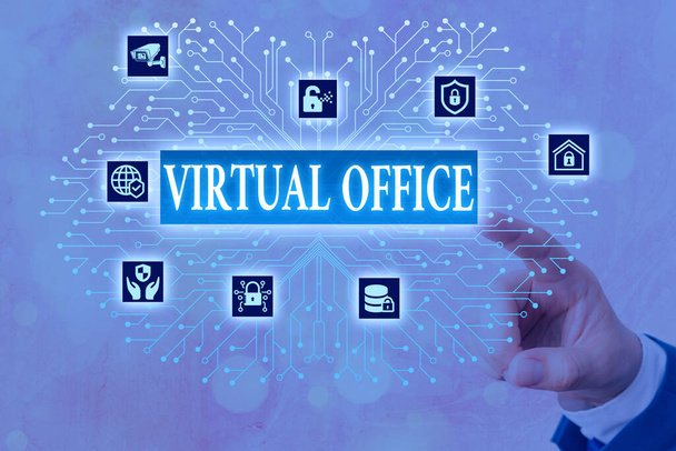 Writing note showing Virtual Office. Business photo showcasing operational domain of any business or organization System administrator control, gear configuration settings tools concept. - Fotoğraf, Görsel