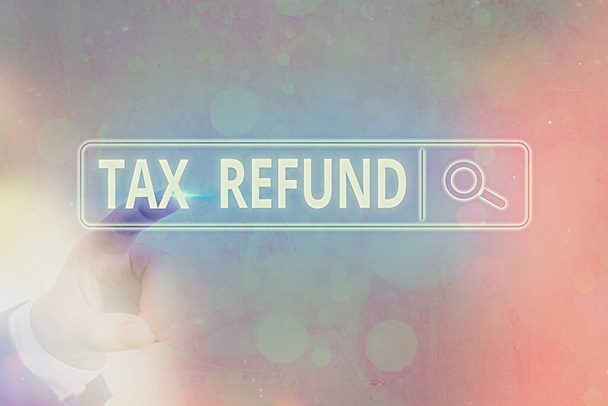 Writing note showing Tax Refund. Business photo showcasing refund on tax when the tax liability is less than the tax paid Web search digital information futuristic technology network connection. - Photo, Image