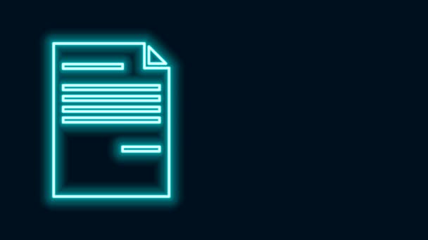Gloeiende neon lijn Document pictogram geïsoleerd op zwarte achtergrond. Bestand icoon. Checklist icoon. Bedrijfsconcept. 4K Video motion grafische animatie - Video