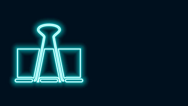 Glowing neon line Binder clip icon isolated on black background. Paper clip. 4K Video motion graphic animation - Footage, Video