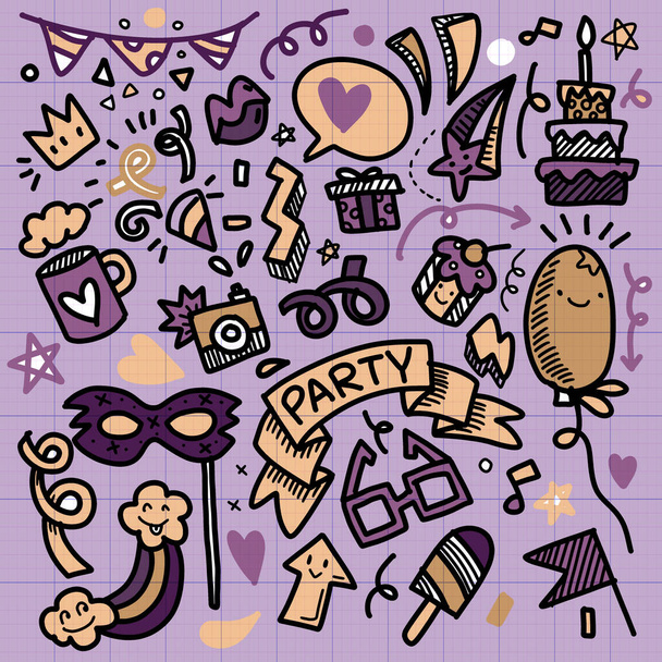  Illustration, Cute hand drawn doodles ,Set of Party illustration Hand drawn doodle Sketch line - Photo, Image