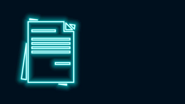 Linea neon incandescente Icona del documento File isolata su sfondo nero. Icona della lista di controllo. Concetto aziendale. Animazione grafica 4K Video motion - Filmati, video