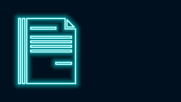 Linea neon incandescente Icona del documento File isolata su sfondo nero. Icona della lista di controllo. Concetto aziendale. Animazione grafica 4K Video motion - Filmati, video