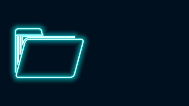 Linea al neon luminosa Icona della cartella Documento isolata su sfondo nero. Simbolo del raccoglitore. Gestione contabile. Animazione grafica 4K Video motion - Filmati, video