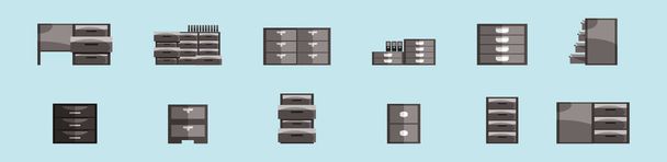 conjunto de plantilla de diseño de iconos de dibujos animados de gabinete de archivos con varios modelos. ilustración vectorial aislada sobre fondo azul - Vector, imagen