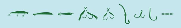set of fishing lure cartoon icon design template with various models. vector illustration isolated on blue background - Vector, Image
