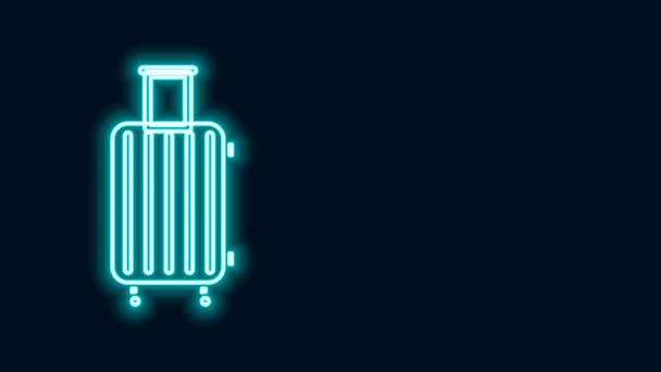 Glowing neon line Suitcase for travel icon isolated on black background. Traveling baggage sign. Travel luggage icon. 4K Video motion graphic animation - Footage, Video