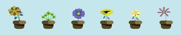 conjunto de plantilla de diseño en maceta de flores con varios modelos de logotipo, clip art y más. ilustración vectorial aislada sobre fondo azul - Vector, imagen