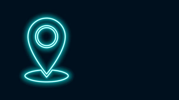 Ragyogó neon vonal Térkép pin ikon elszigetelt fekete háttér. Navigáció, mutató, hely, térkép, GPS, irány, hely, iránytű, kapcsolat, keresési koncepció. 4K Videó mozgás grafikus animáció - Felvétel, videó