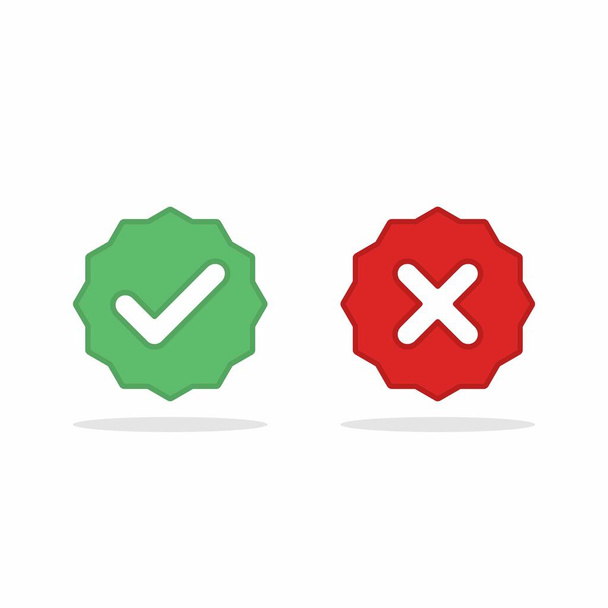 Check and wrong marks, Tick and cross marks, Accepted / Rejected, Approved / Disapproved, Yes / No, Right / Wrong, Green / Red, Correct / False, Ok / Not Ok - vector mark symbols in green and red. Изолированная икона. - Вектор,изображение
