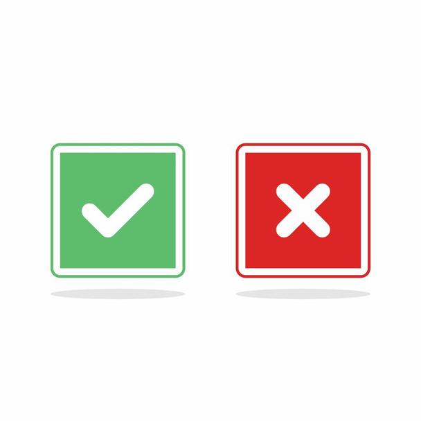 Check and wrong marks, Tick and cross marks, Accepted/Rejected, Approved/Disapproved, Yes/No, Right/Wrong, Green/Red, Correct/False, Ok/Not Ok - vector mark symbols in green and red. Isolated icon. - Vektör, Görsel