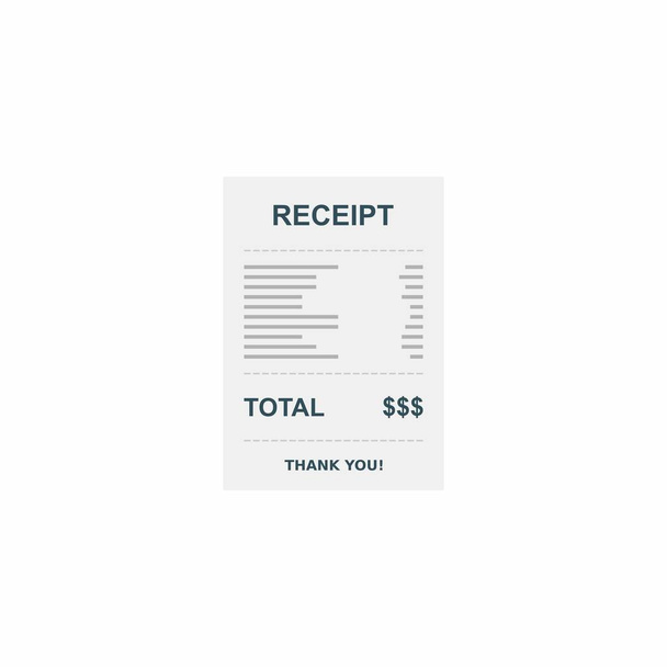 Receipt paper, bill check, invoice, cash receipt. White background. Isolated icon. shop receipt or bill, atm check with tax/vat, sale receipt or cash receipt printed. - Vector, Image