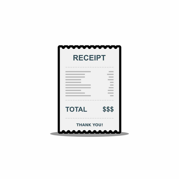 Receipt paper, bill check, invoice, cash receipt. Black stroke and shadow design. Isolated icon. shop receipt or bill, atm check with tax/vat, sale receipt or cash receipt printed. - Vector, Image