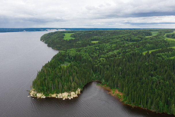 Ural nature of Russia, Kama river, bird's-eye view, drone photography. - Photo, Image