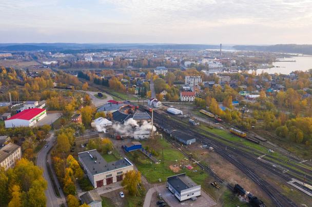 Sortavala, a popular Karelian town near Finland. Railway station with paravoz going to Ruskealu. - Zdjęcie, obraz