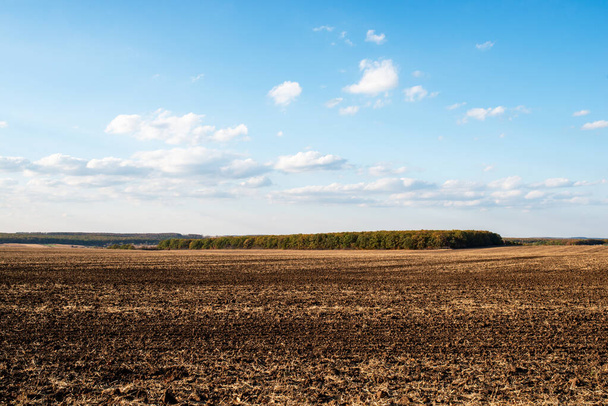 осень в полях красивый пейзаж в октябре, вспахали обрабатываемые земли - Фото, изображение