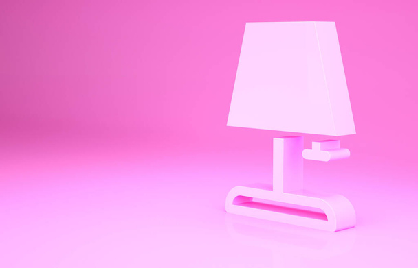 ピンクのテーブルランプアイコンはピンクの背景に隔離されています。最小限の概念。3Dイラスト3Dレンダリング. - 写真・画像