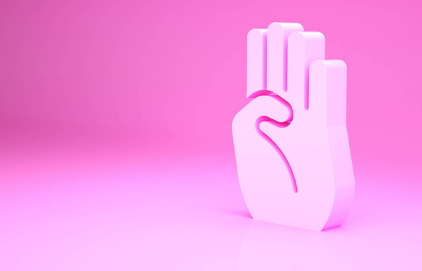 Pink Indian symbol hand icon isolated on pink background. Minimalism concept. 3d illustration 3D render. - Photo, Image