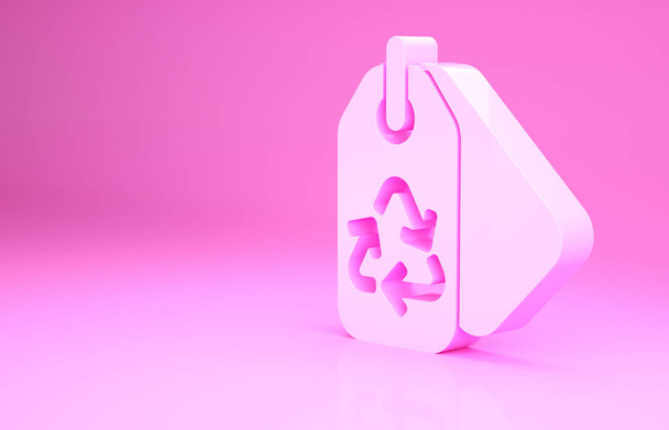 Pink Tag with recycle symbol icon isolated on pink background. Banner, label, tag, logo, sticker for eco green. Minimalism concept. 3d illustration 3D render. - Photo, Image