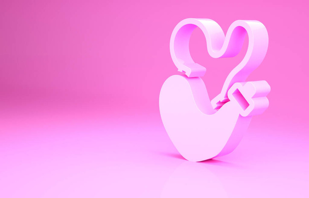 Icona in pelle di vino rosa spagnola isolata su sfondo rosa. Concetto minimalista. Illustrazione 3d rendering 3D. - Foto, immagini